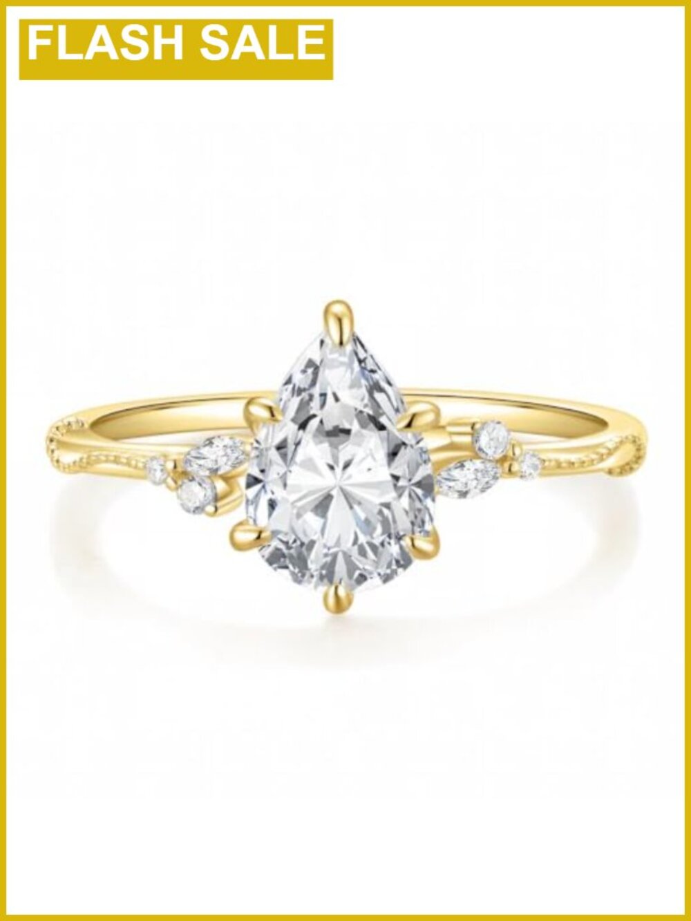 14K Gold Plated Brass Pear Cut Engagement Ring Size 8 Travel Wedding